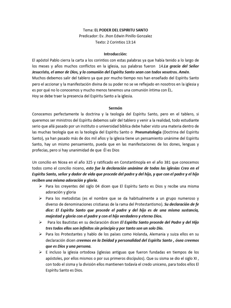 El Poder y Deidad del Espíritu Santo | PDF | espíritu Santo | Iglesia ...