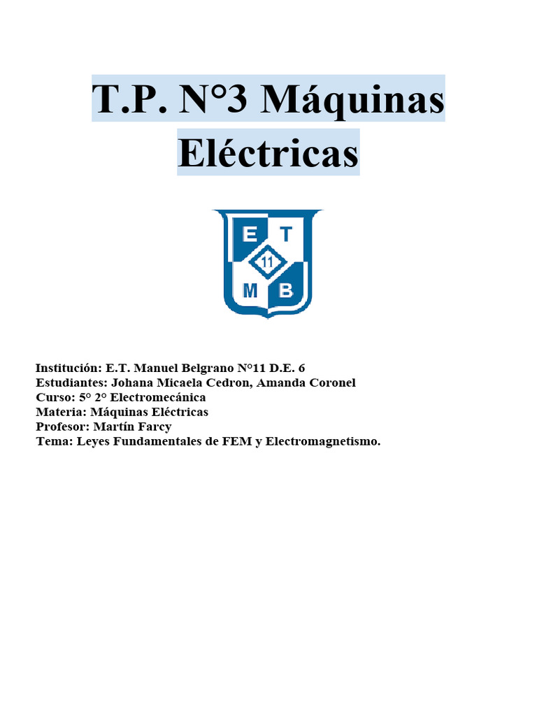 TP 3 Máquinas Eléctricas | PDF | Campo magnético | Inducción ...