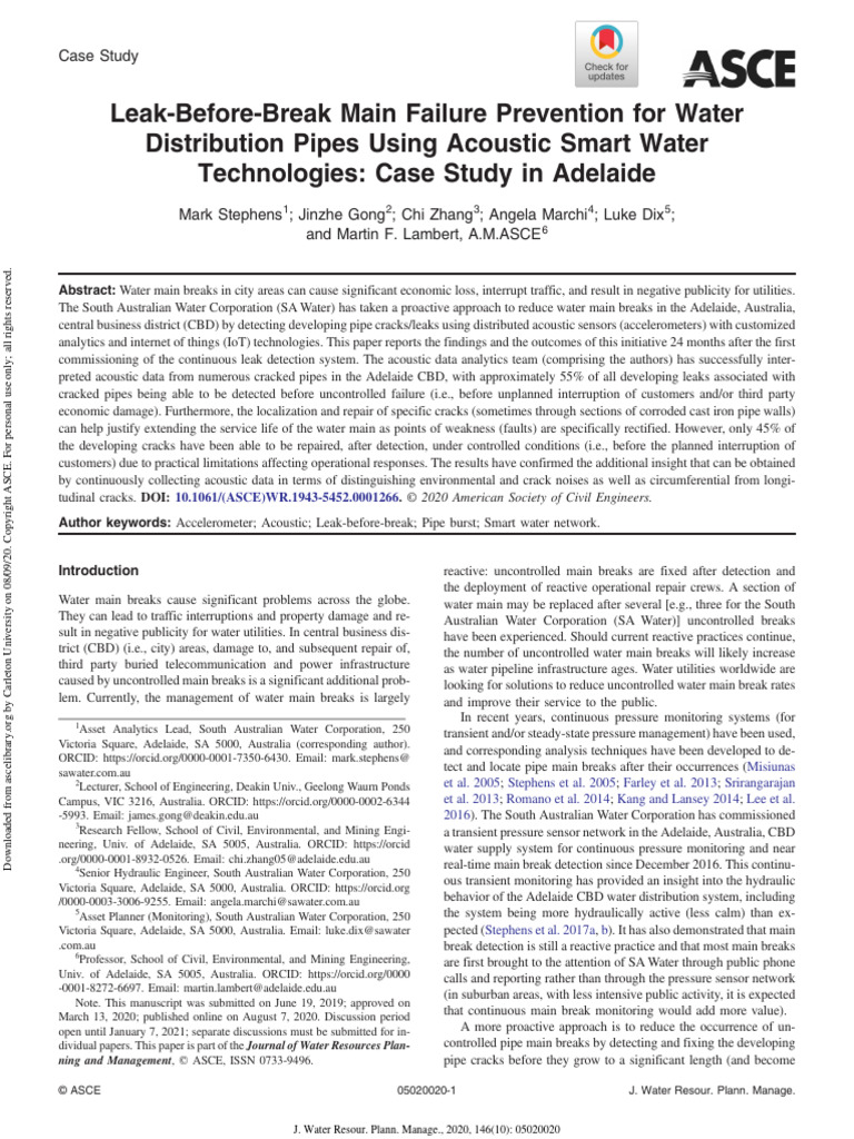 LeakBeforeBreak Main Failure Prevention For Water ASCE PDF Noise