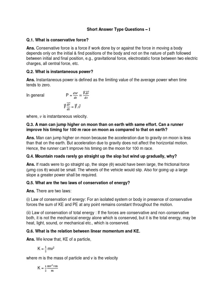 Short Answer Questions on Physics Concepts | PDF | Nuclear Reaction ...