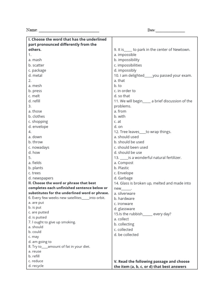 Exercises for grade 8 pdf recycling glasses