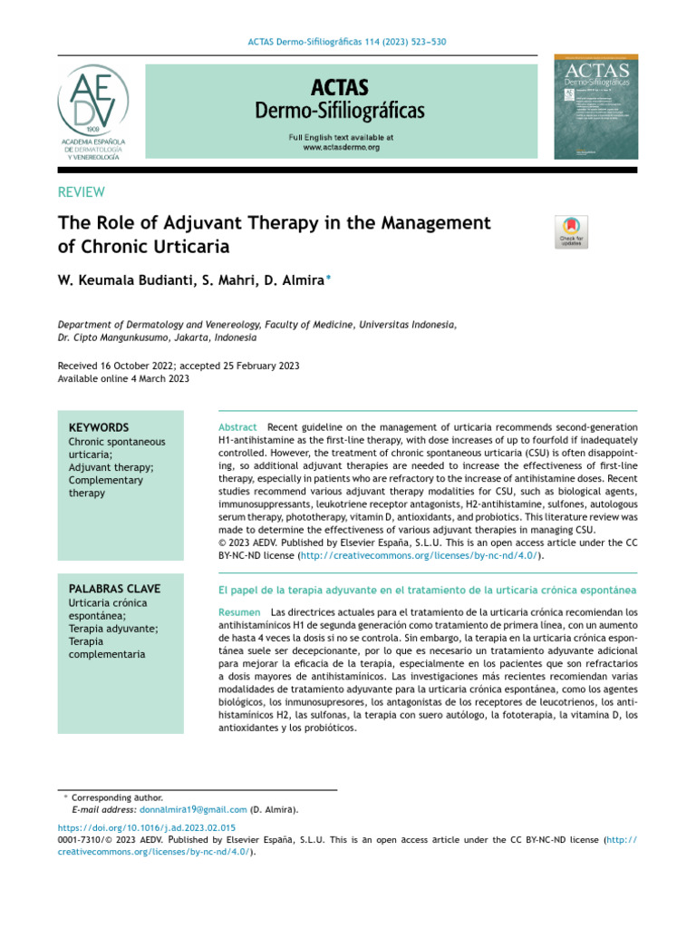 Urticaria PDF Vitamin D Dose (Biochemistry)