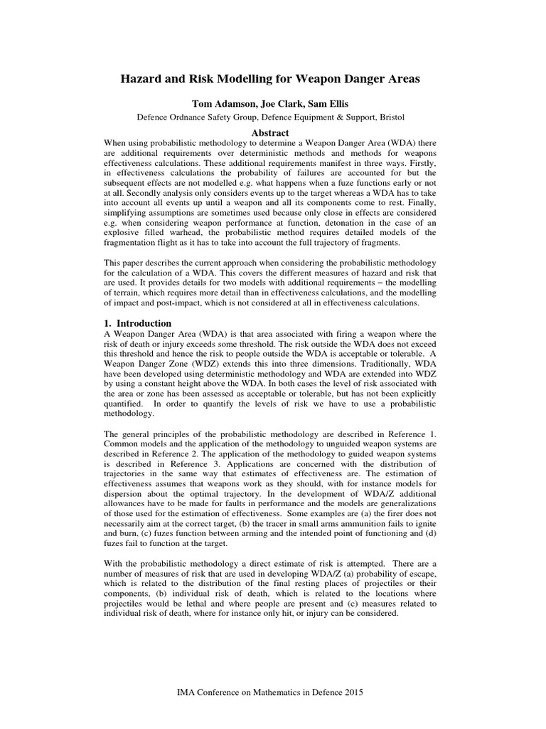 Hazard and risk modelling for weapon danger areas pdf risk drag