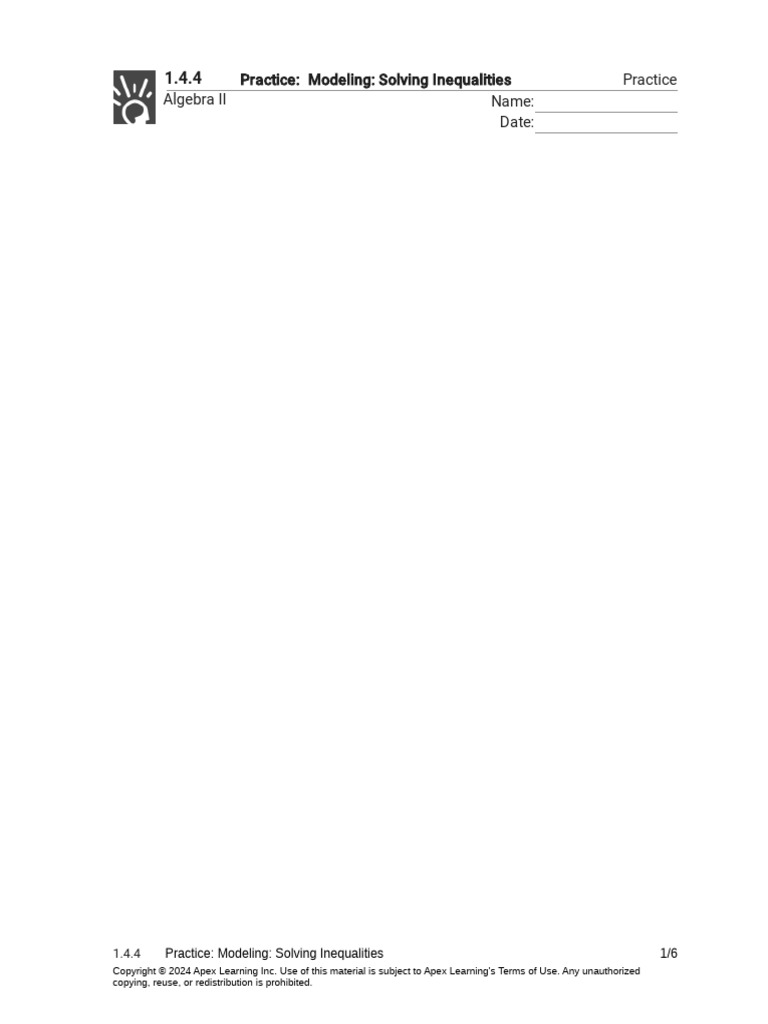 1 4 4 Practice Modeling Solving Inequalities Practice Pdf