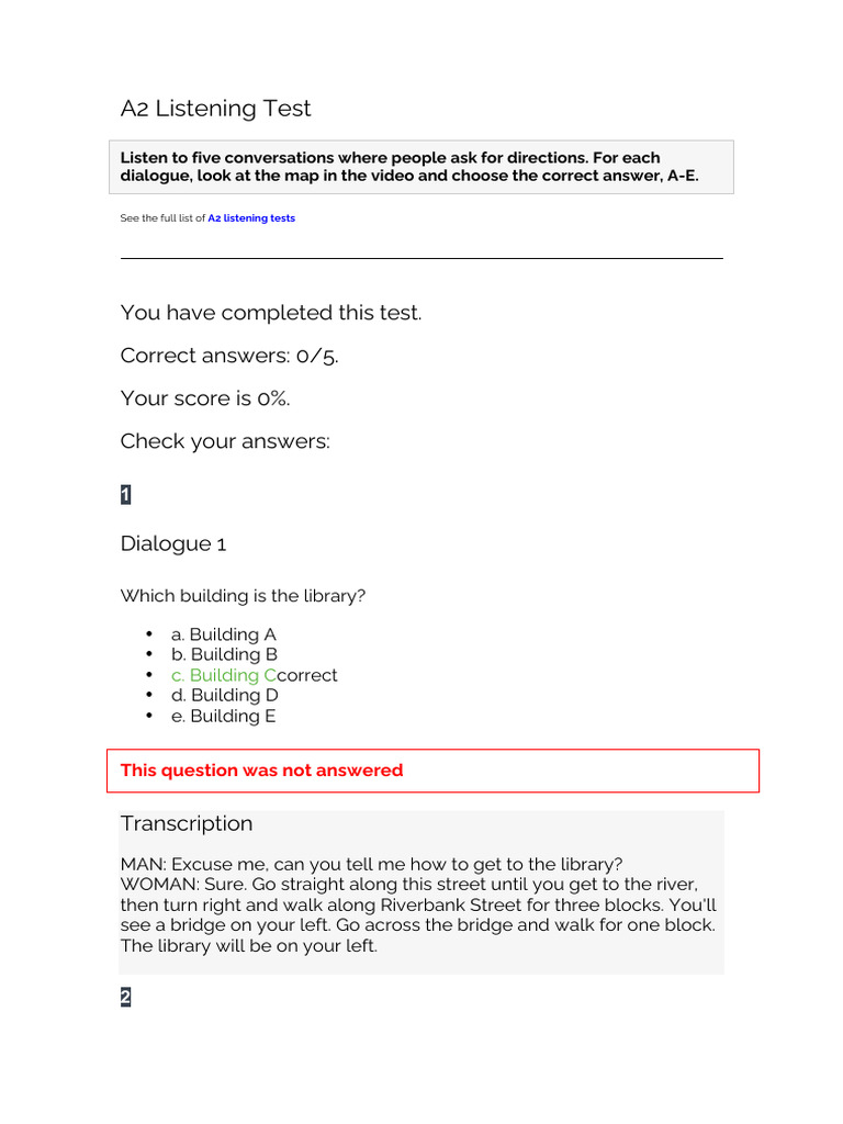 A2 Listening Test1 Pdf