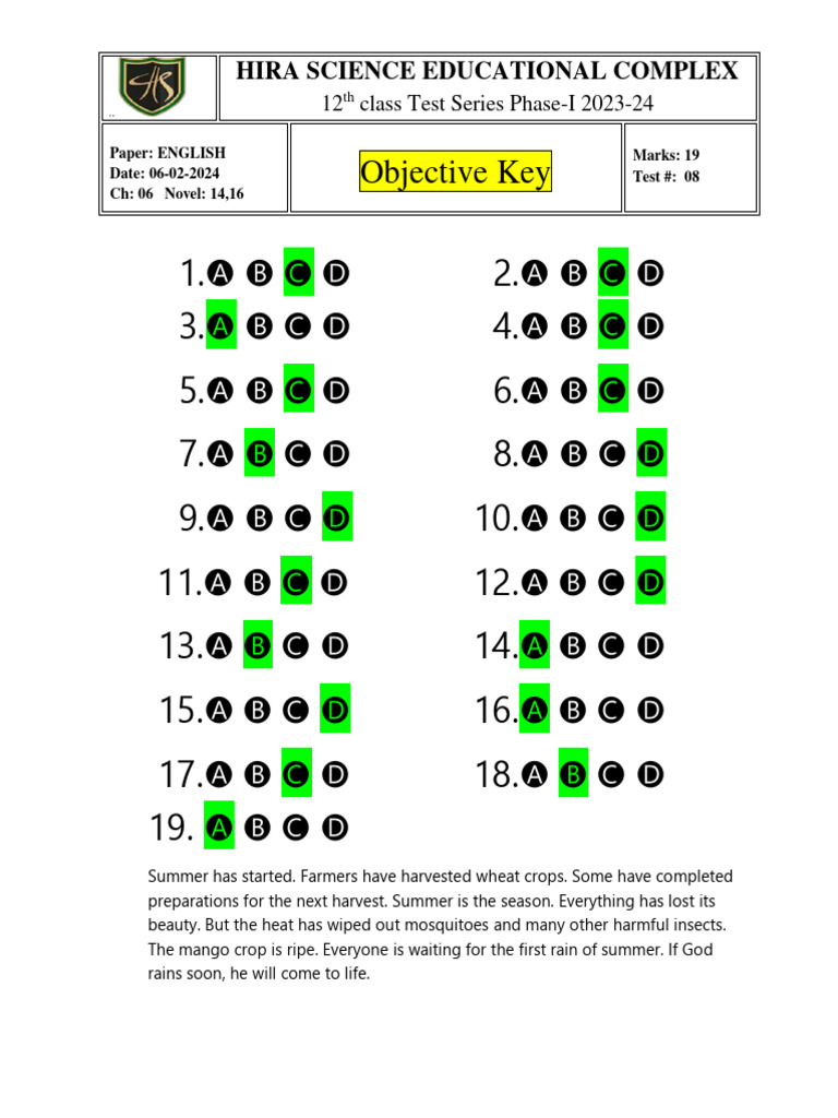 12th Class English Test Series 2023-24 | PDF