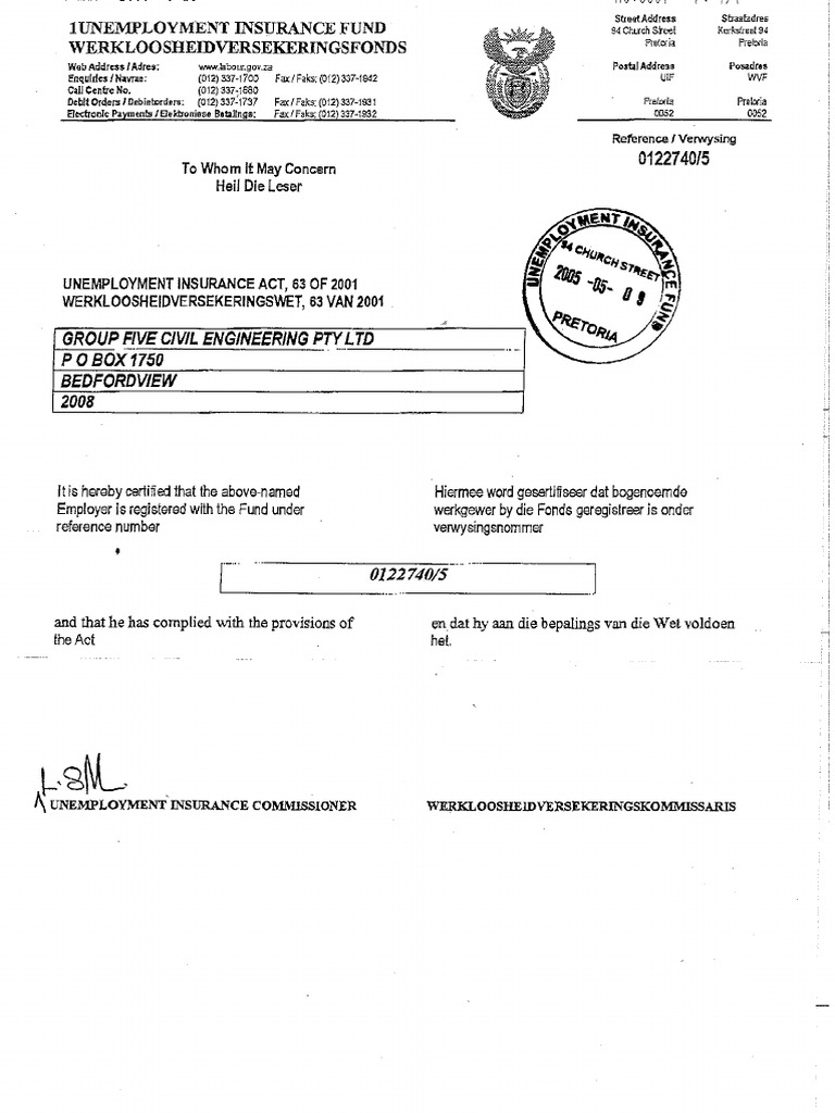 UIF Certificate | PDF