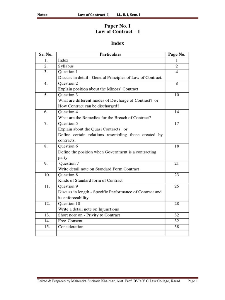 Contract Law Notes for LLB Students | PDF | Damages | Breach Of Contract