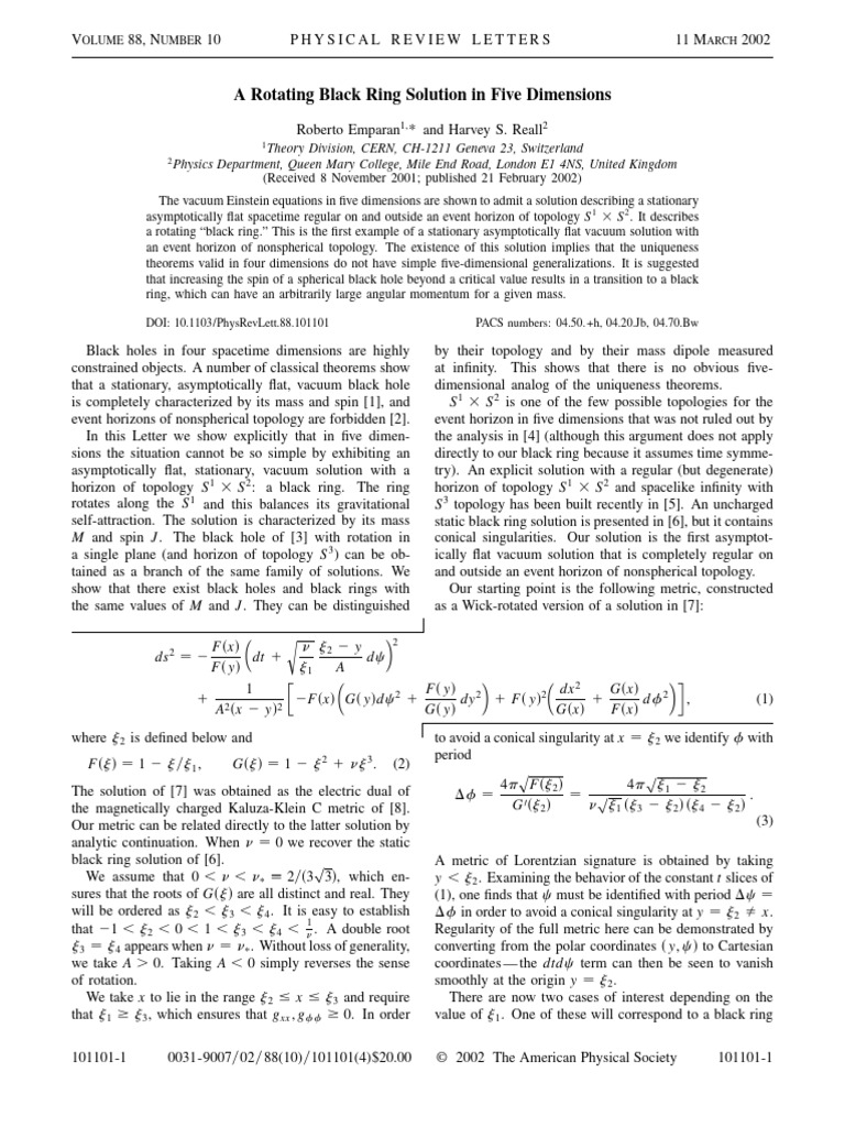 A Rotating Black Ring Solution in Five Dimensions-Roberto Emparan | PDF ...