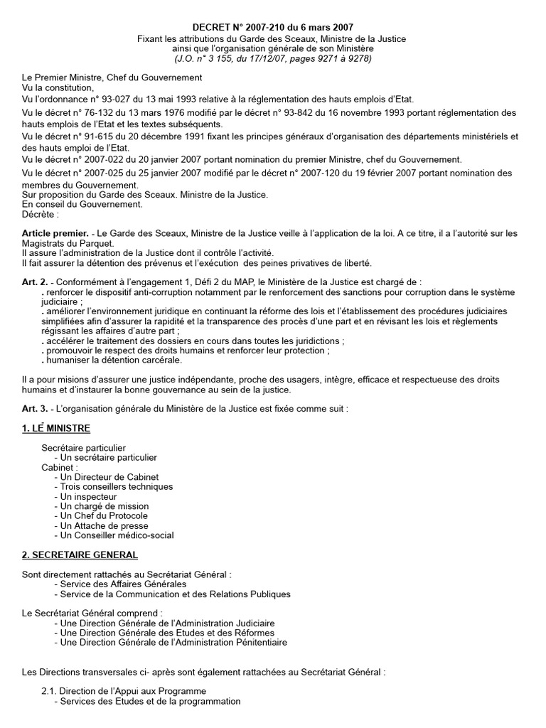 Attributions et organisation du Ministère de la Justice | PDF | Prison ...
