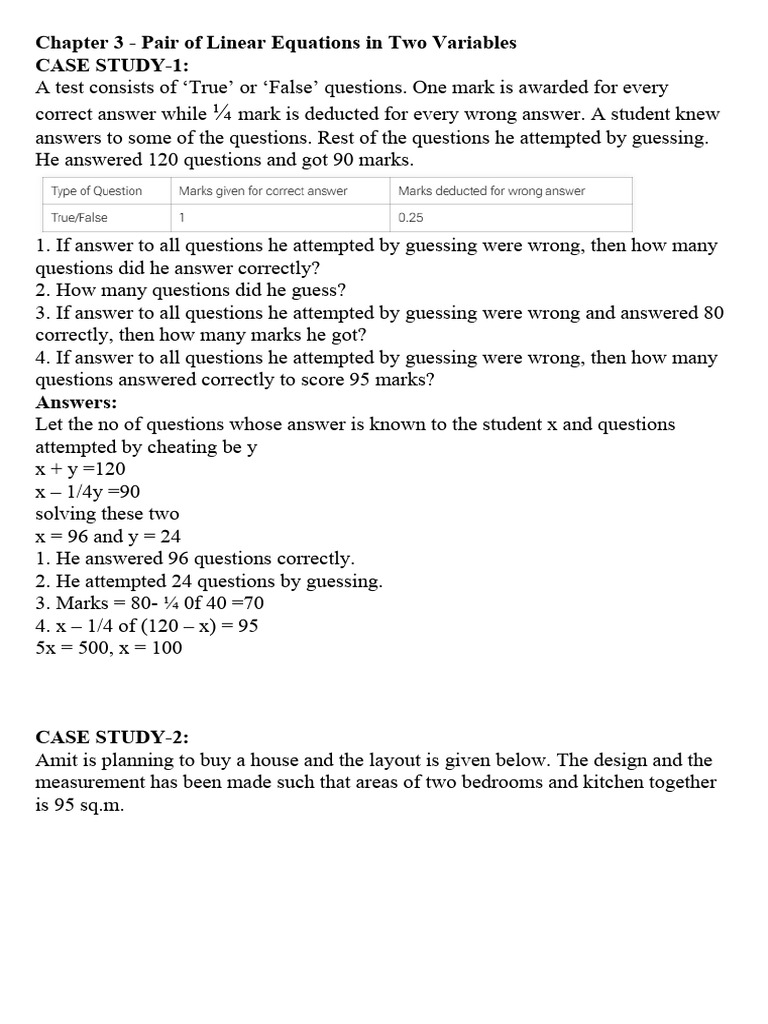 Linear Equations Case Studies Explained | PDF | Equations