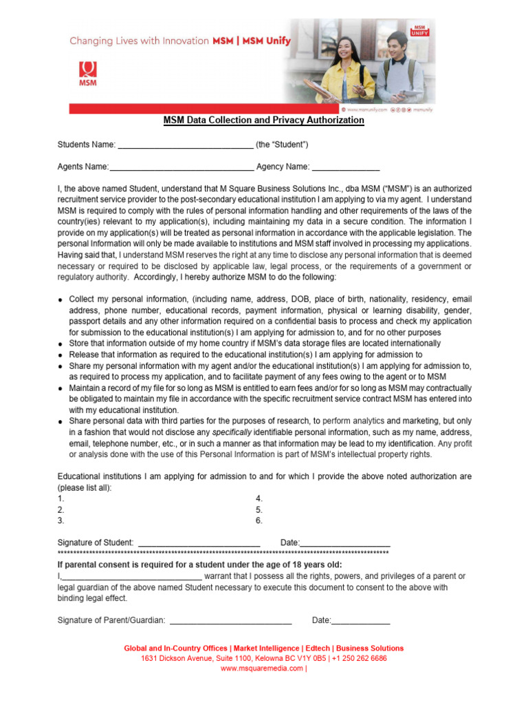 MSM Data Collection Authorization Form | PDF | Information | Justice