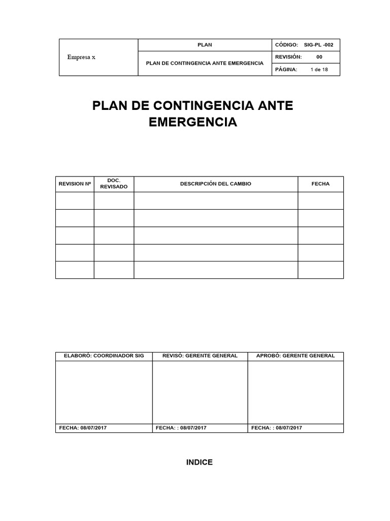 Sig-Pl-002 Plan de Contingencia Ante Emergencia Seregel | PDF ...