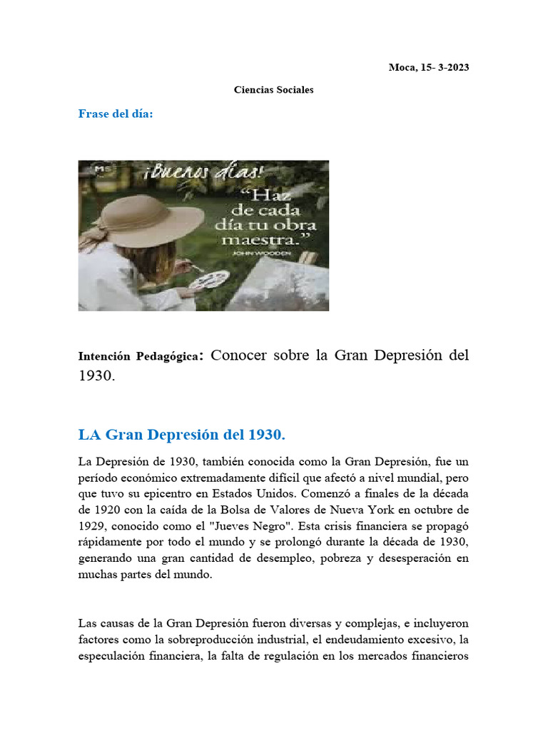 Causas y efectos de la Gran Depresión | PDF | Gran depresion | Economía ...