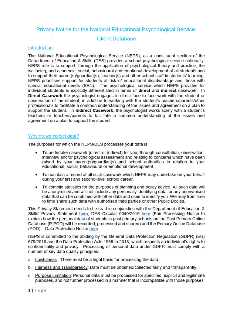 NEPS Privacy Notice for Students | PDF | Psychology