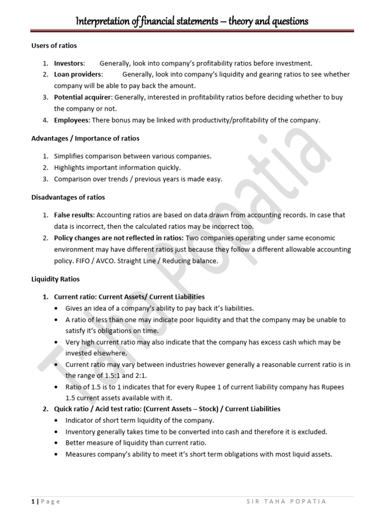 Analysis And Interpretation Of Financial Statements Questions And Answers