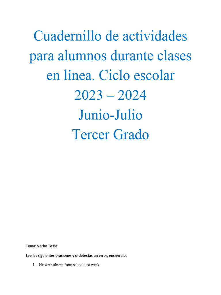 Cuadernillo de Actividades Tercer Grado | PDF