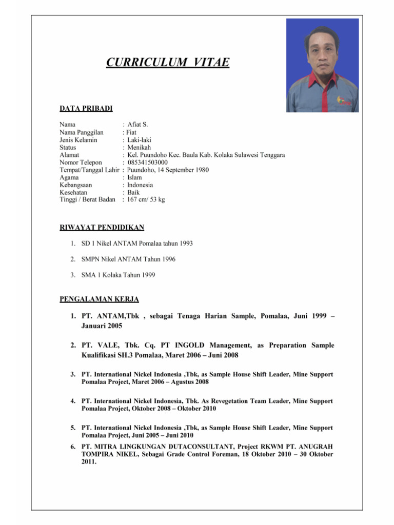 Revisi CV untuk Posisi Tambang | PDF