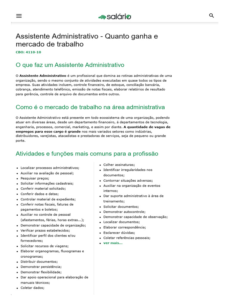 Salário e Mercado do Assistente Administrativo | PDF | Salário ...