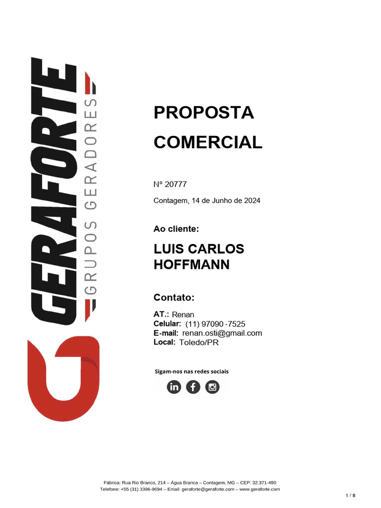 Proposta Comercial Grupo Gerador 20777 | PDF | Rede de computadores ...