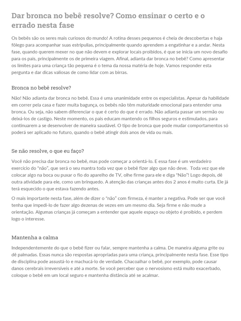Bronca no Bebê: Alternativas Eficazes | PDF | Autoajuda