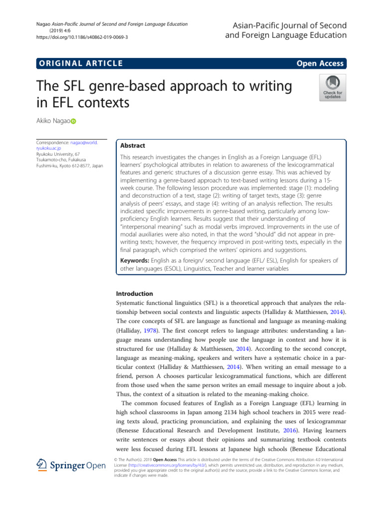 SFL Genre-Based Writing in EFL Contexts | PDF | English As A Second Or ...