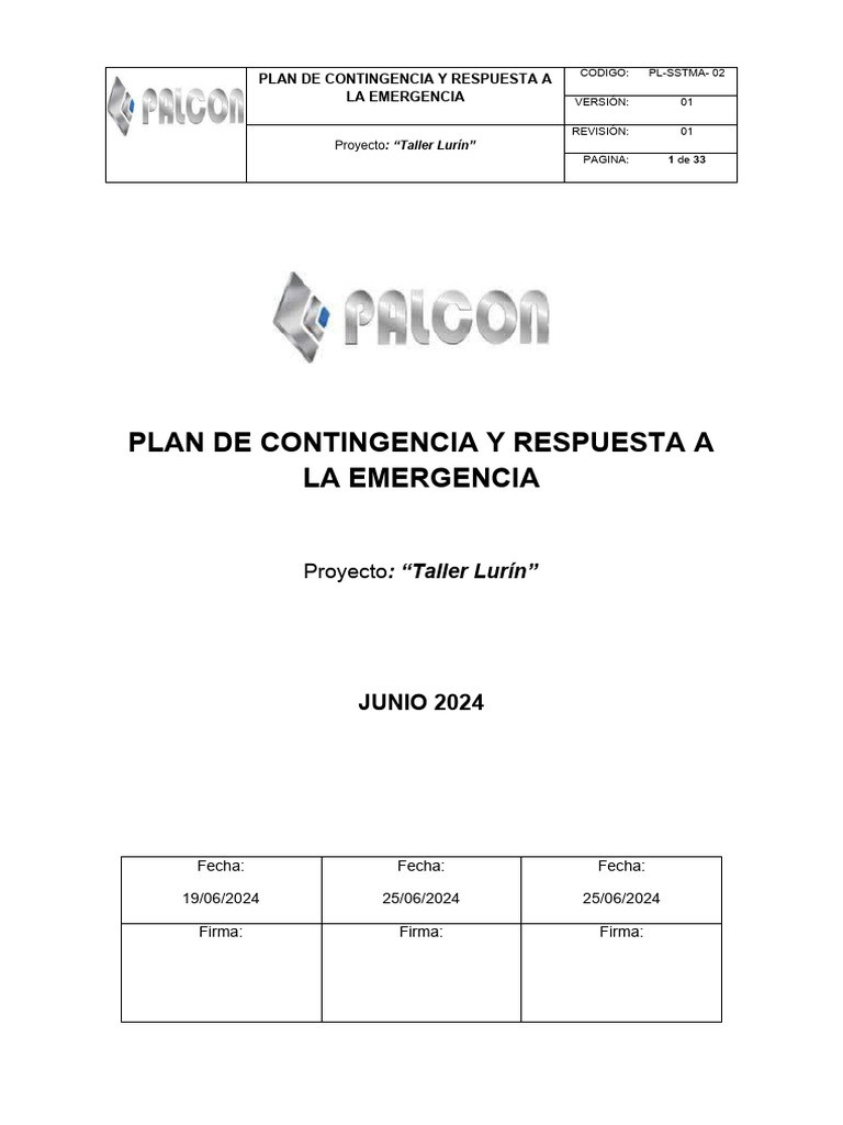 Plan de Contingencia Taller Lurín | PDF | Primeros auxilios ...