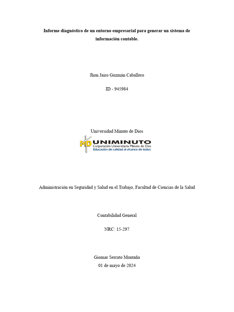 Informe Diagn stico De Un Entorno Empresarial Para Generar Un Sistema 