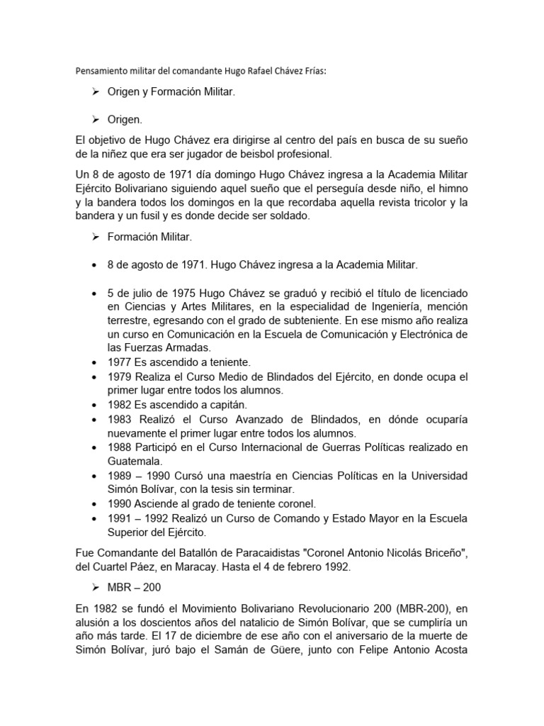 Pensamiento Militar Del Comandante Hugo Rafael Chávez Frías Pdf