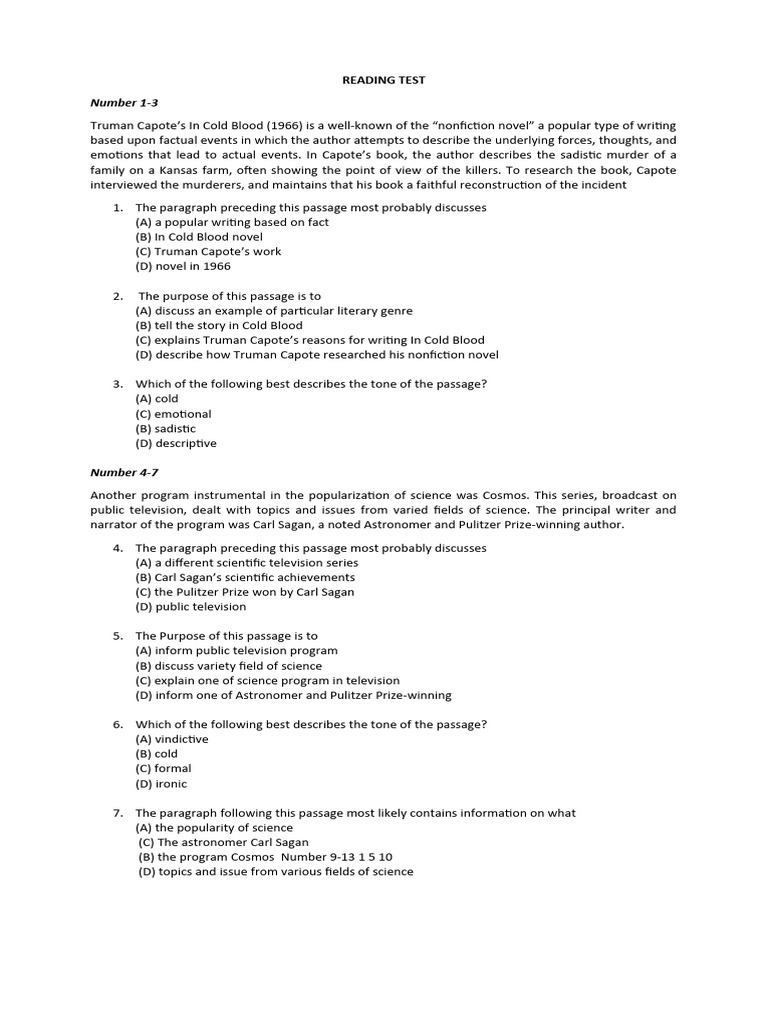 Reading Test on Literature and Science | PDF | History | Young Adult