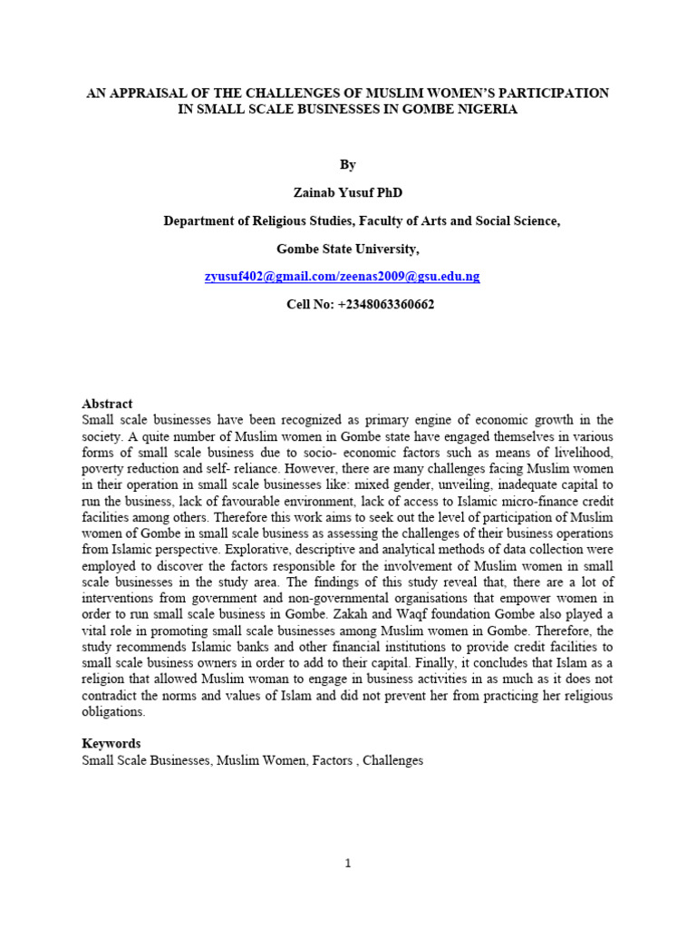 Challenges for Muslim Women in Gombe Business | PDF | Microfinance ...