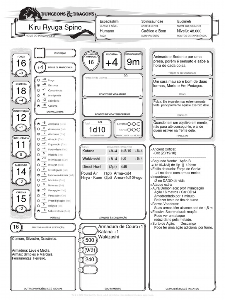 Kiru Ryuga Spino: Perfil de Personagem | PDF