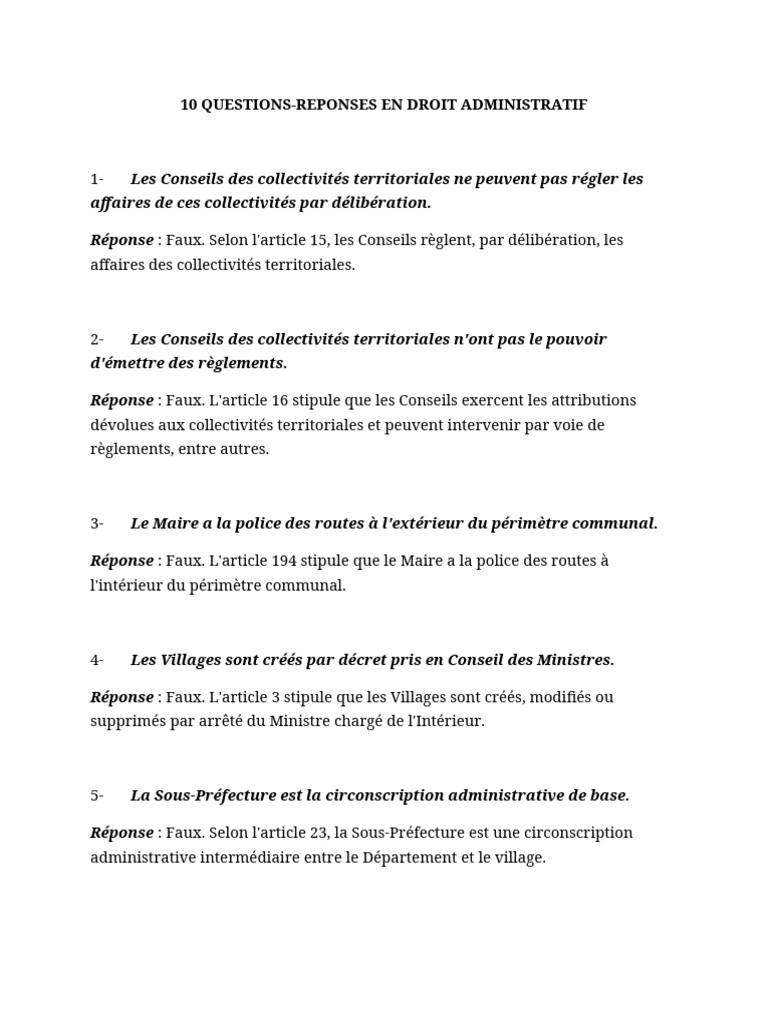 Questions-Réponses en Droit Administratif | PDF | Compétence | Loi