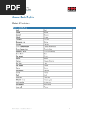 Basic English Vocabulary m1