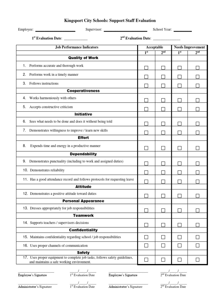 Support Staff Evaluation Form | PDF | Employment | Behavior Modification