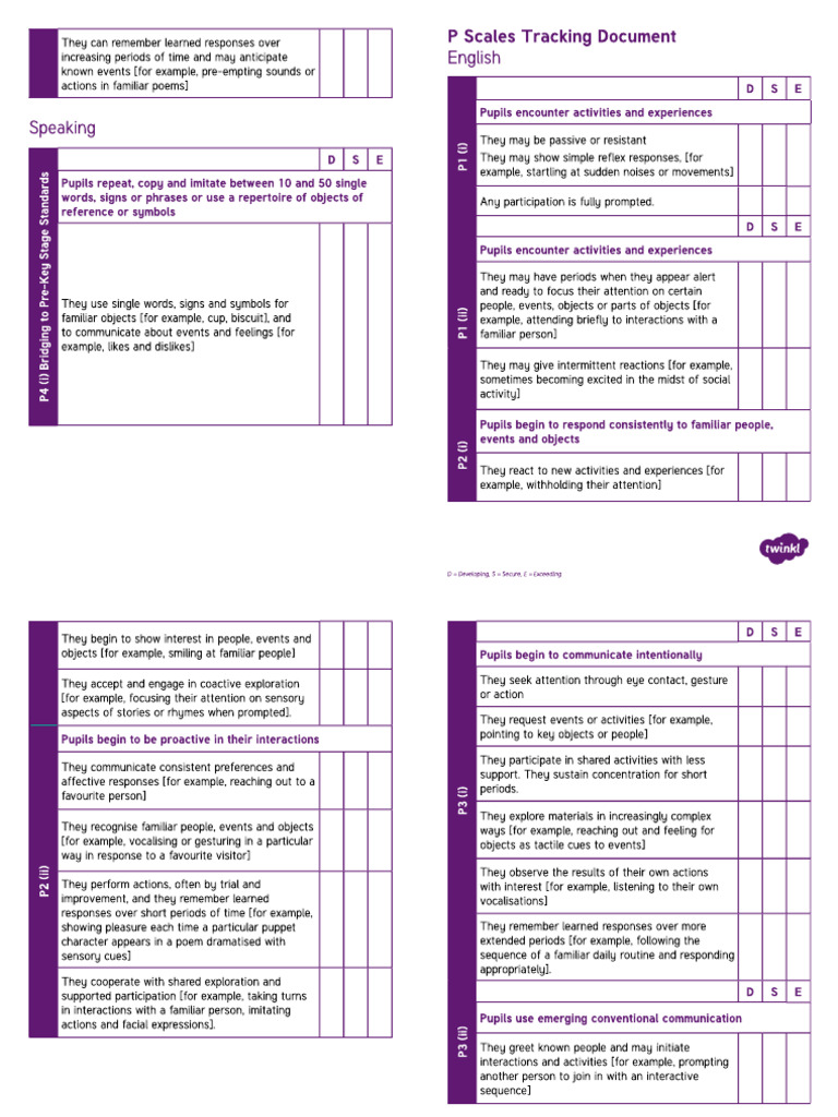 P Scales Tracking English Pocket Book | PDF