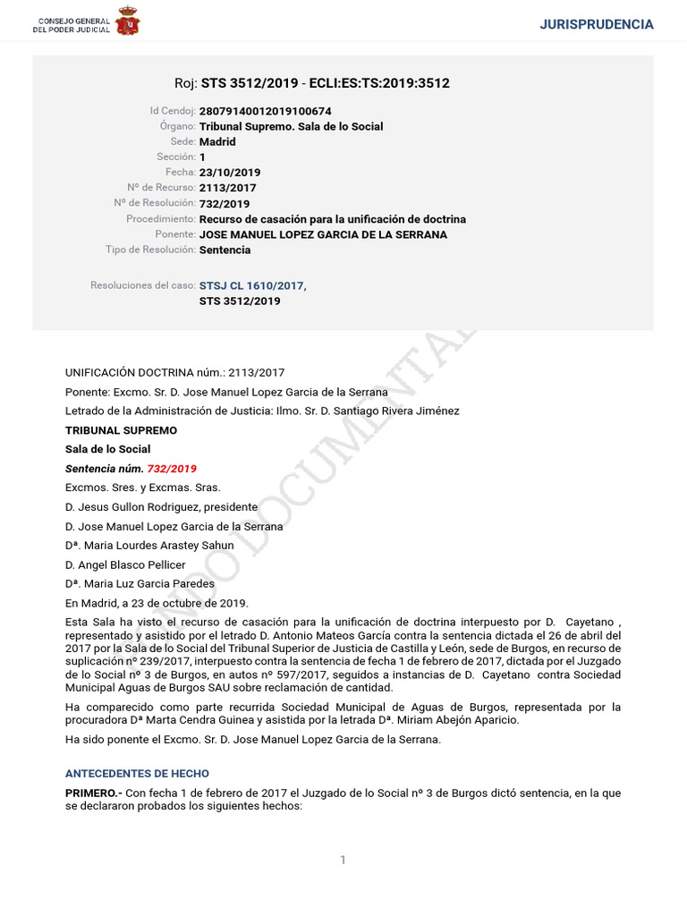 Sentencia STS 3512/2019 sobre jubilación | PDF | Caso de ley ...