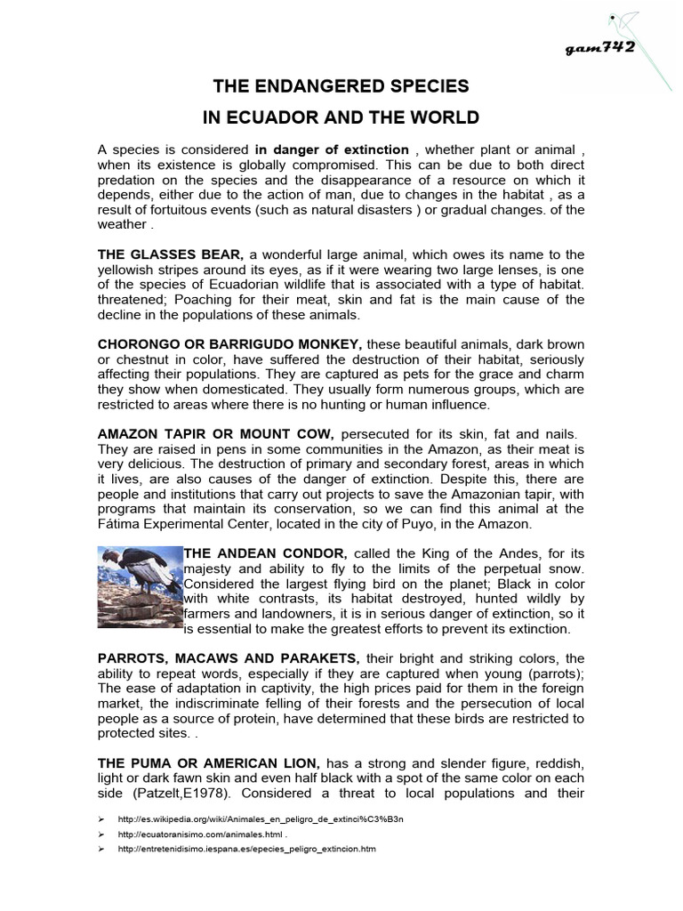 Endangered Species in Ecuador and The World | PDF | Extinction ...