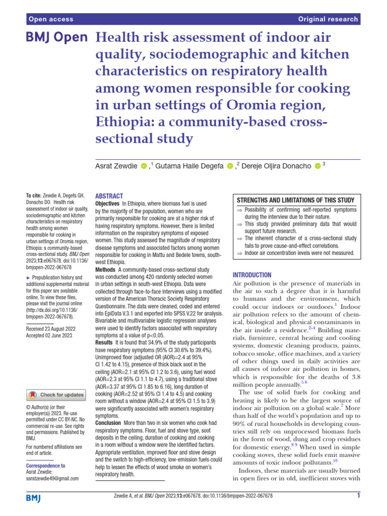 Health Risk Assessment of Indoor Air Quality Socio | PDF | Air ...