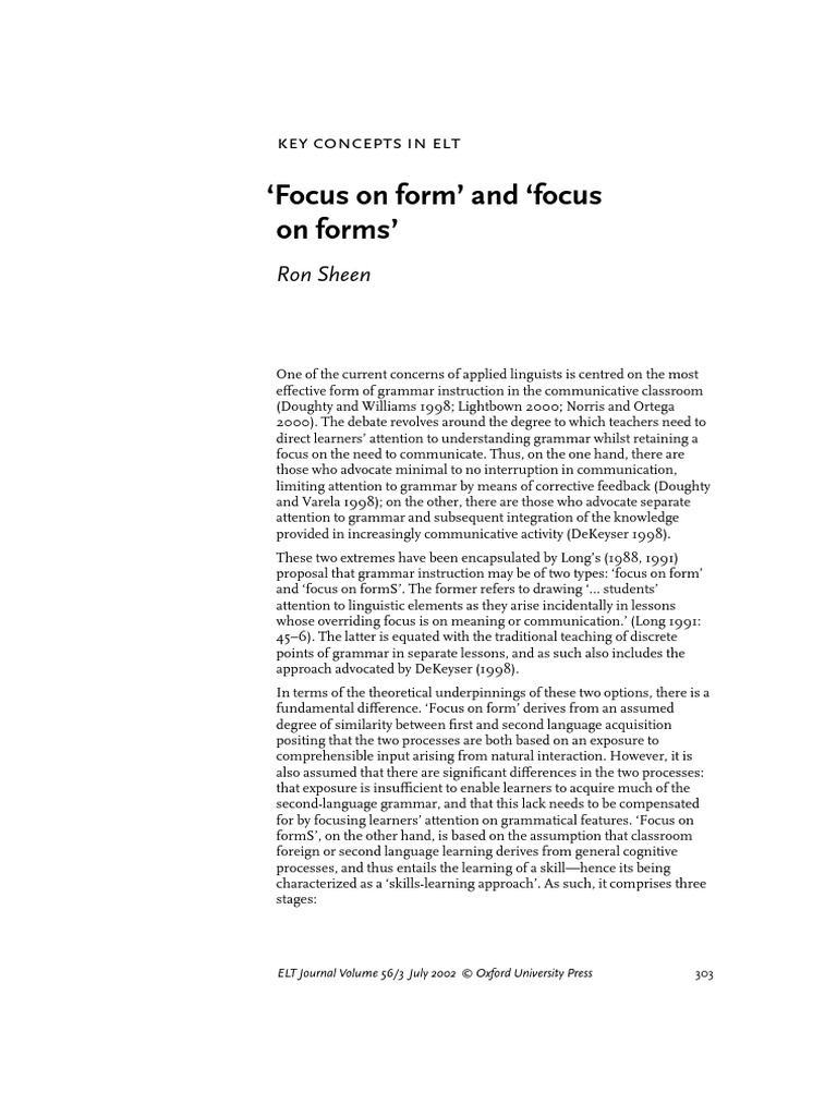 Focus on Form vs. Focus on Forms | PDF | Second Language Acquisition ...
