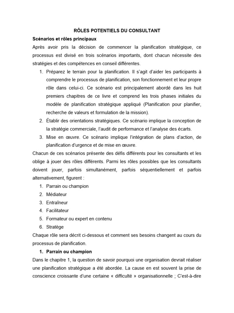 Rôles des consultants en planification stratégique | PDF | Gestion des ...