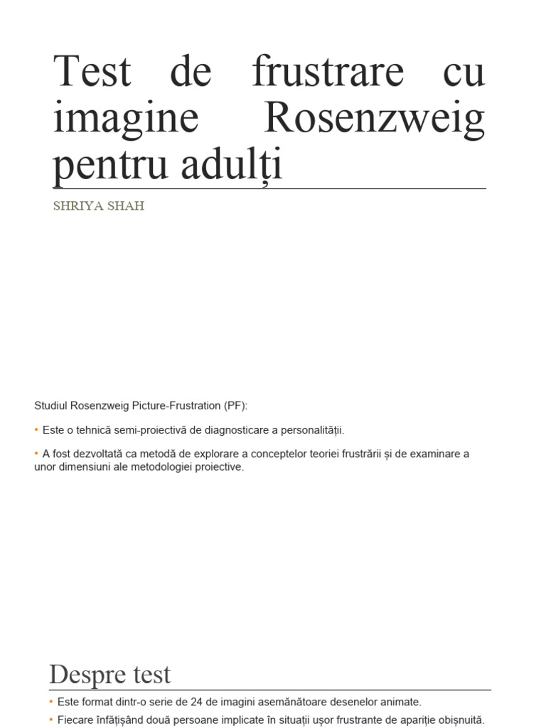 Rosenzweig Picture Test de Frustrare Pentru Adulți | PDF
