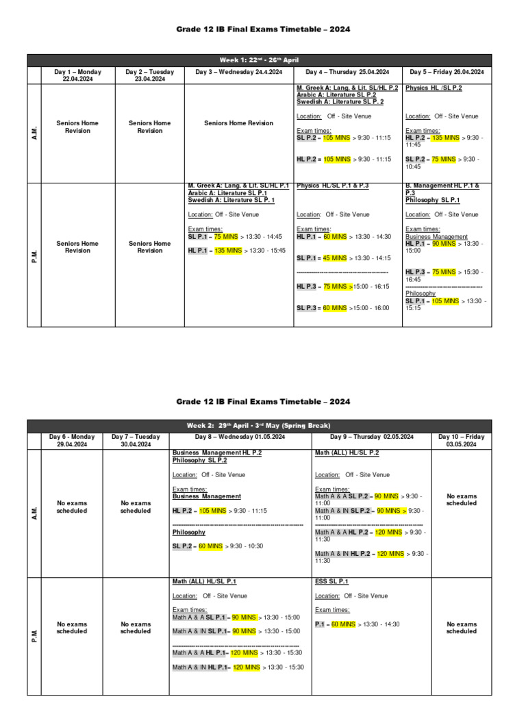 IB 2024 Exam Schedule Overview | PDF | Secondary Education ...