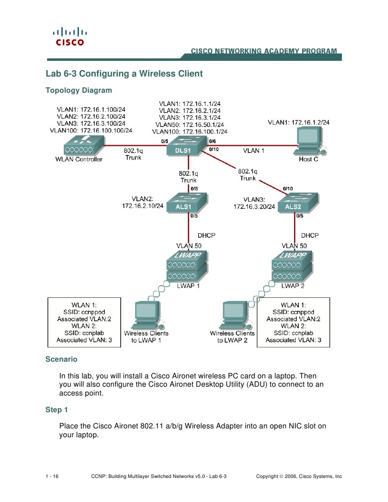 Lab 6-3 Configuring A Wireless Client: Topology Diagram | PDF ...