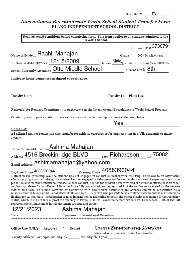 Kami Export - IB Transfer Fillable Form 2024-25 School Year | PDF ...