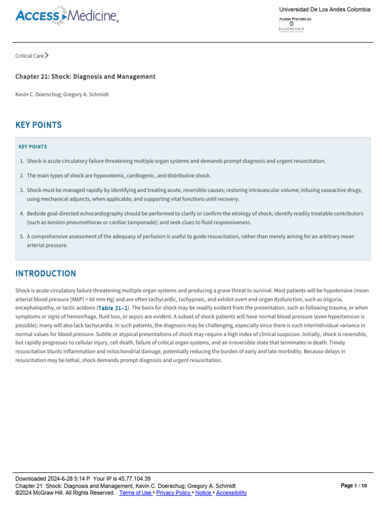 Shock Diagnosis and Management Guide | PDF | Shock (Circulatory) | Sepsis