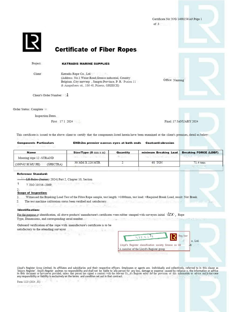 Mooring Rope Certificate Overview | PDF | Rope