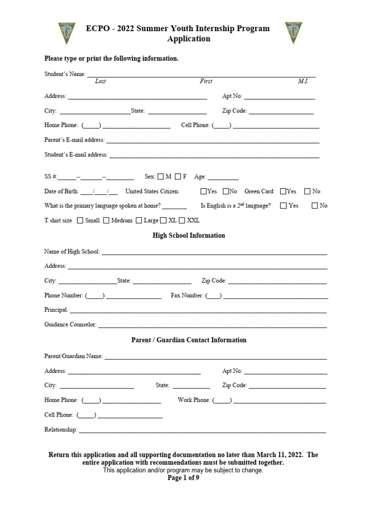 ECPO 2022 Summer Internship Application | PDF | Career & Growth ...