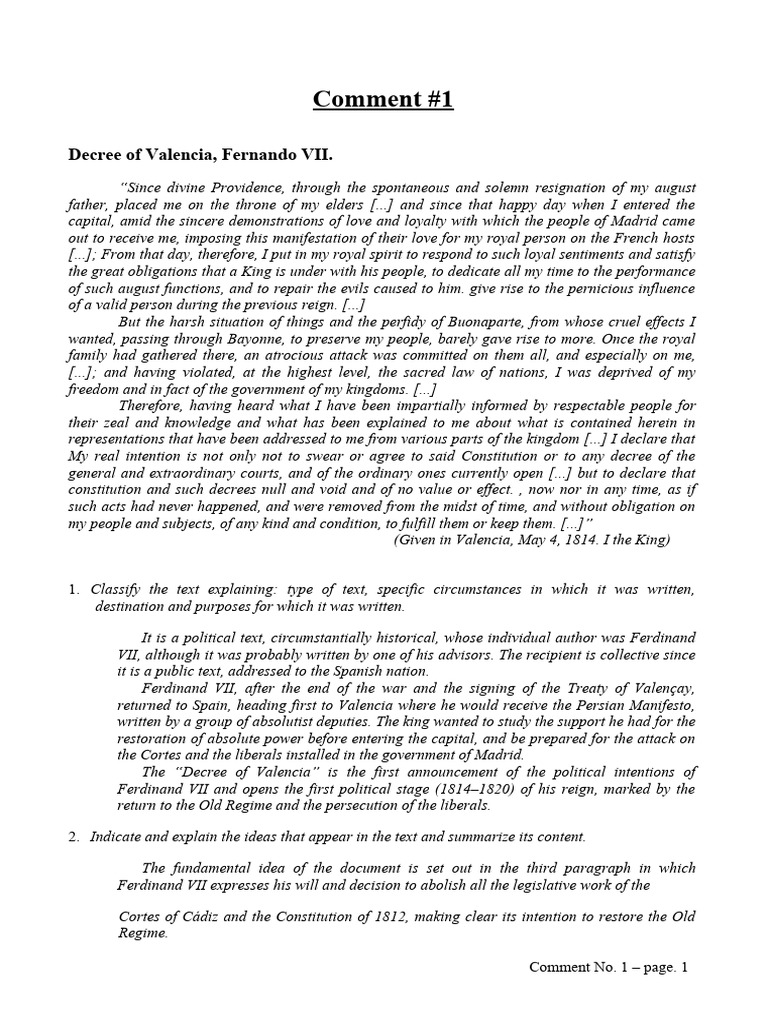 Example of Historical Text Commentary | PDF | Spain | Government