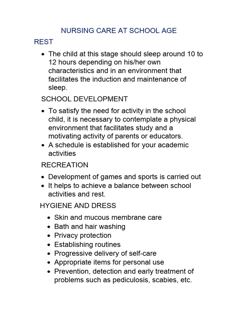 Nursing Care In School Age Pdf Vaccines Hygiene